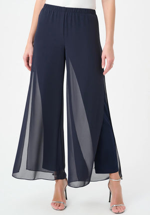 Joseph Ribkoff Chiffon Overlay Wide Leg Trousers, Navy