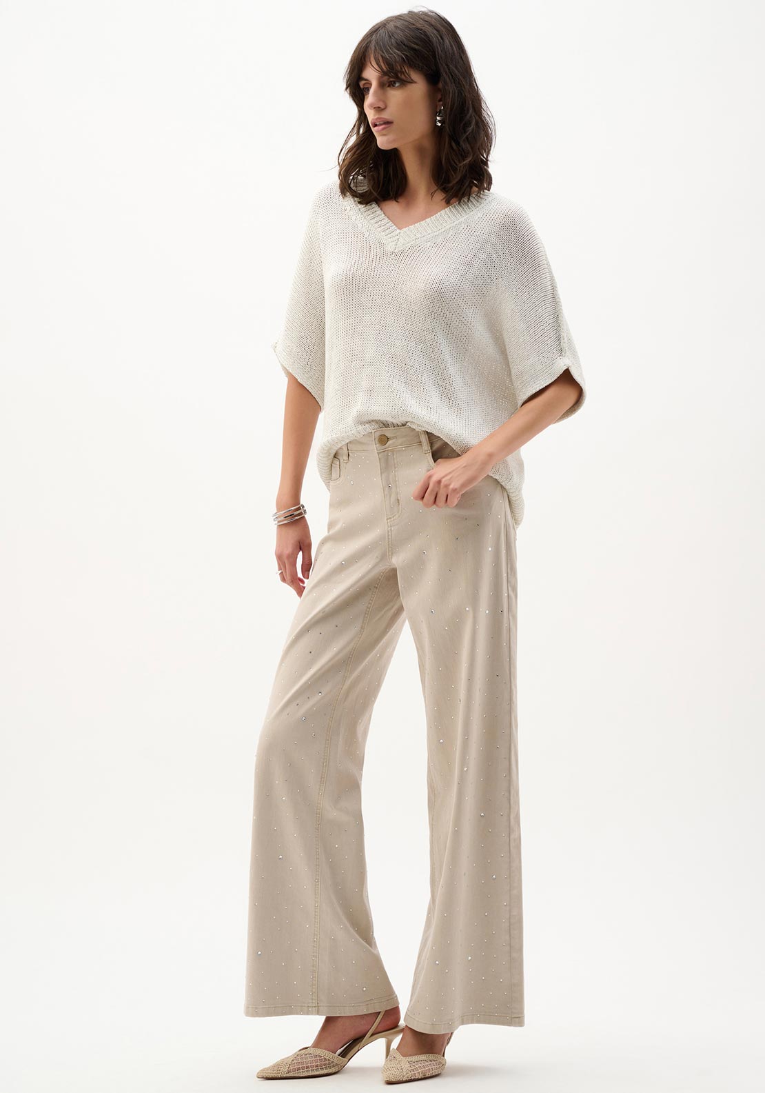 Joseph Ribkoff Lurex Knit V Neck Jumper, Neutral