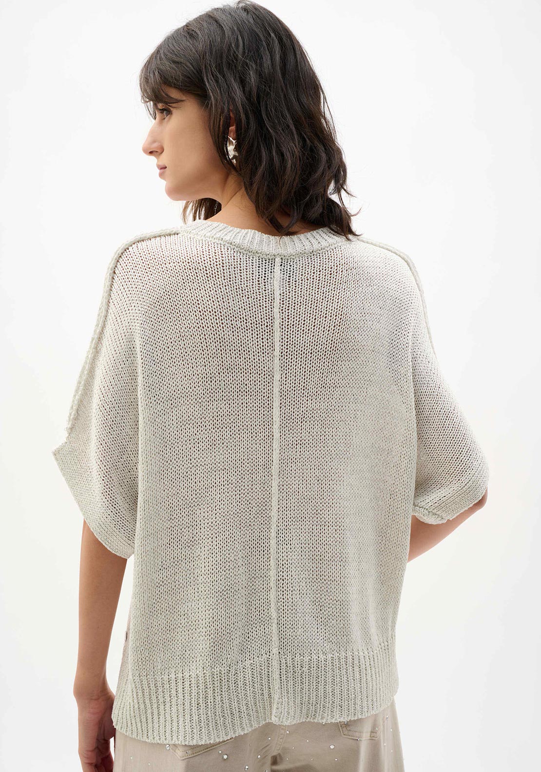 Joseph Ribkoff Lurex Knit V Neck Jumper, Neutral