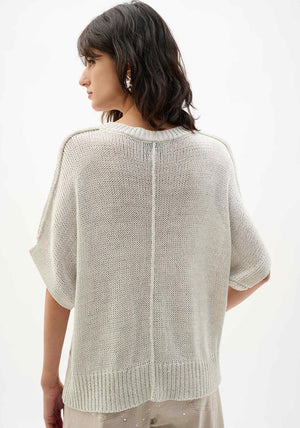 Joseph Ribkoff Lurex Knit V Neck Jumper, Neutral