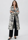 Dolcezza Graphic Belted Trench Raincoat, Black & White
