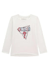 Guess Girls Sequins Logo Long Sleeve Top, White