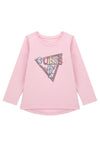 Guess Girls Sequins Logo Long Sleeve Top, Pink