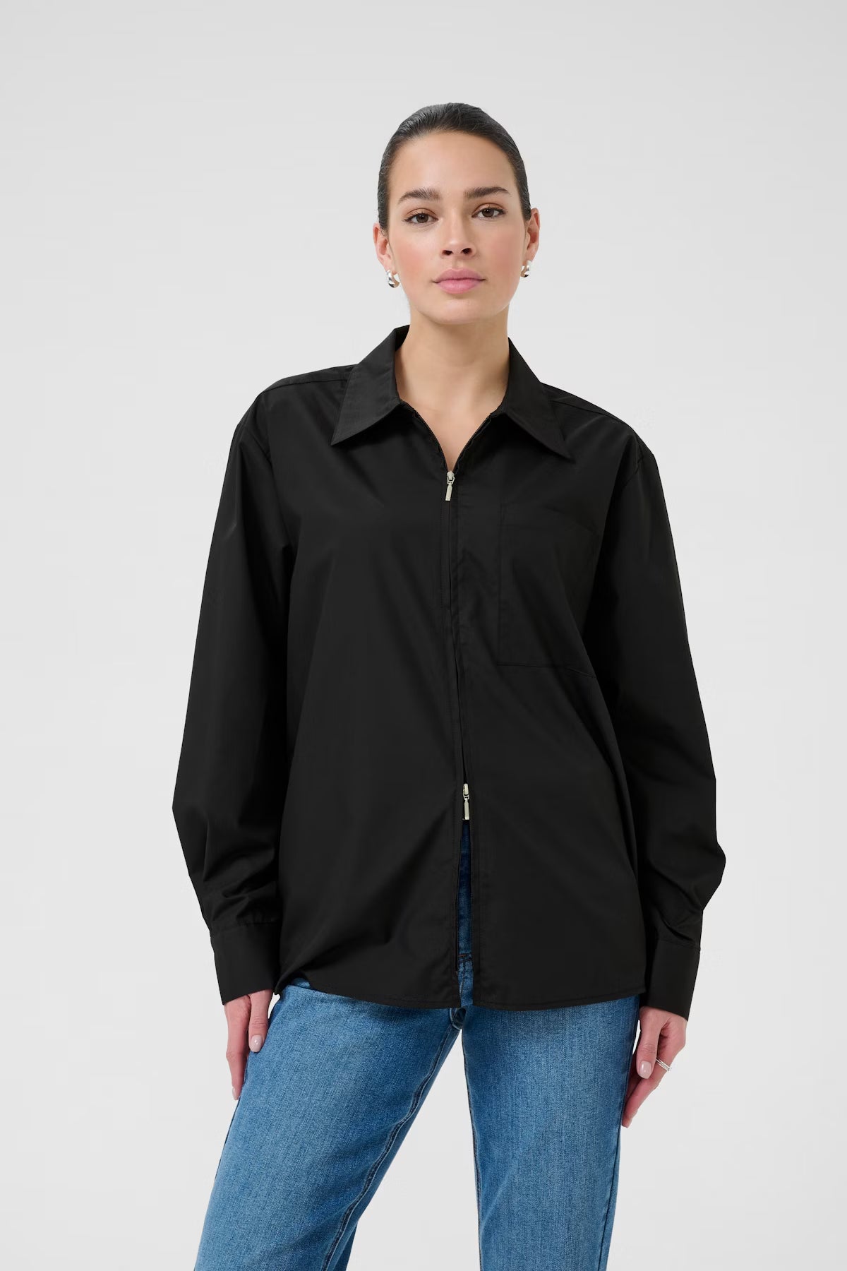KAFFE Avia Zip Detail Shirt, Black