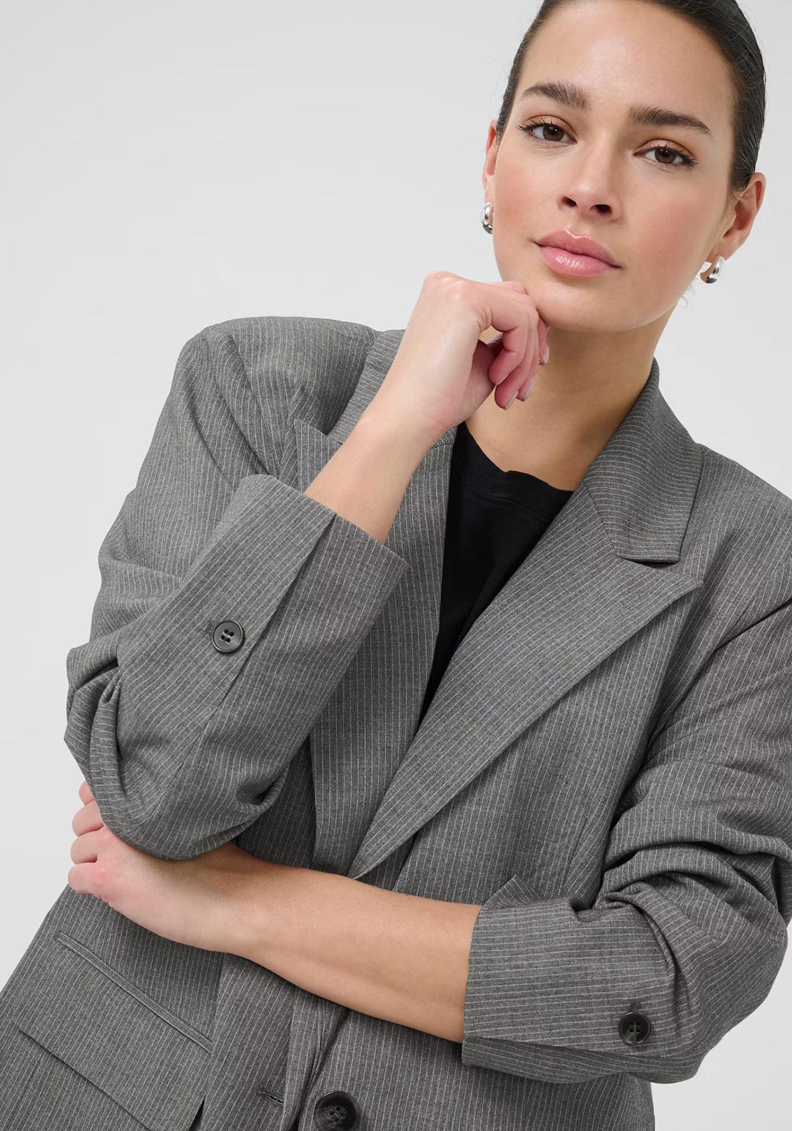 Kaffe Ellie Single Breasted Pinstripe Blazer, Grey