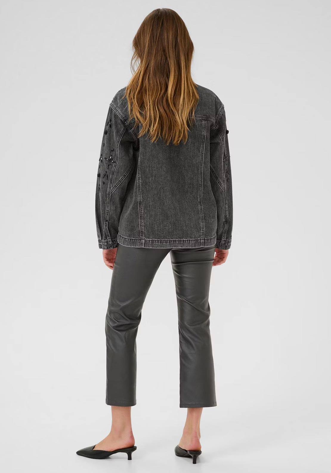 Kaffe Jaiden Embellished Denim Jacket, Washed Dark Grey