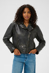 KAFFE Jane Washed Leather Biker Jacket, Black