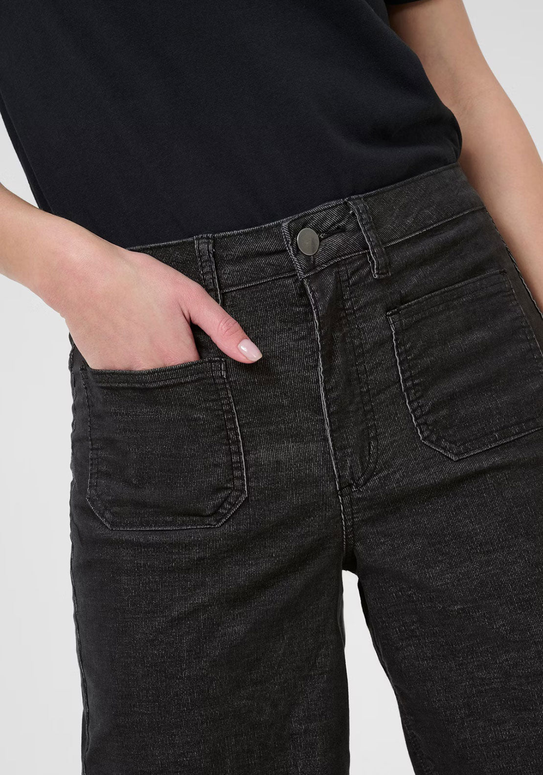 KAFFE Molly Corduroy Flared Leg Trousers, Black Oyster