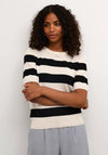 KAFFE Kalizza Stripe Short Sleeve Knit Sweater, Black