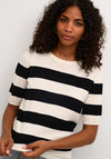 KAFFE Kalizza Stripe Short Sleeve Knit Sweater, Black