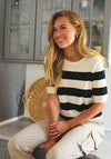 KAFFE Kalizza Stripe Short Sleeve Knit Sweater, Black