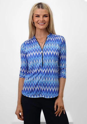 Kate and Pippa Chevron Print Zip Top, Blue