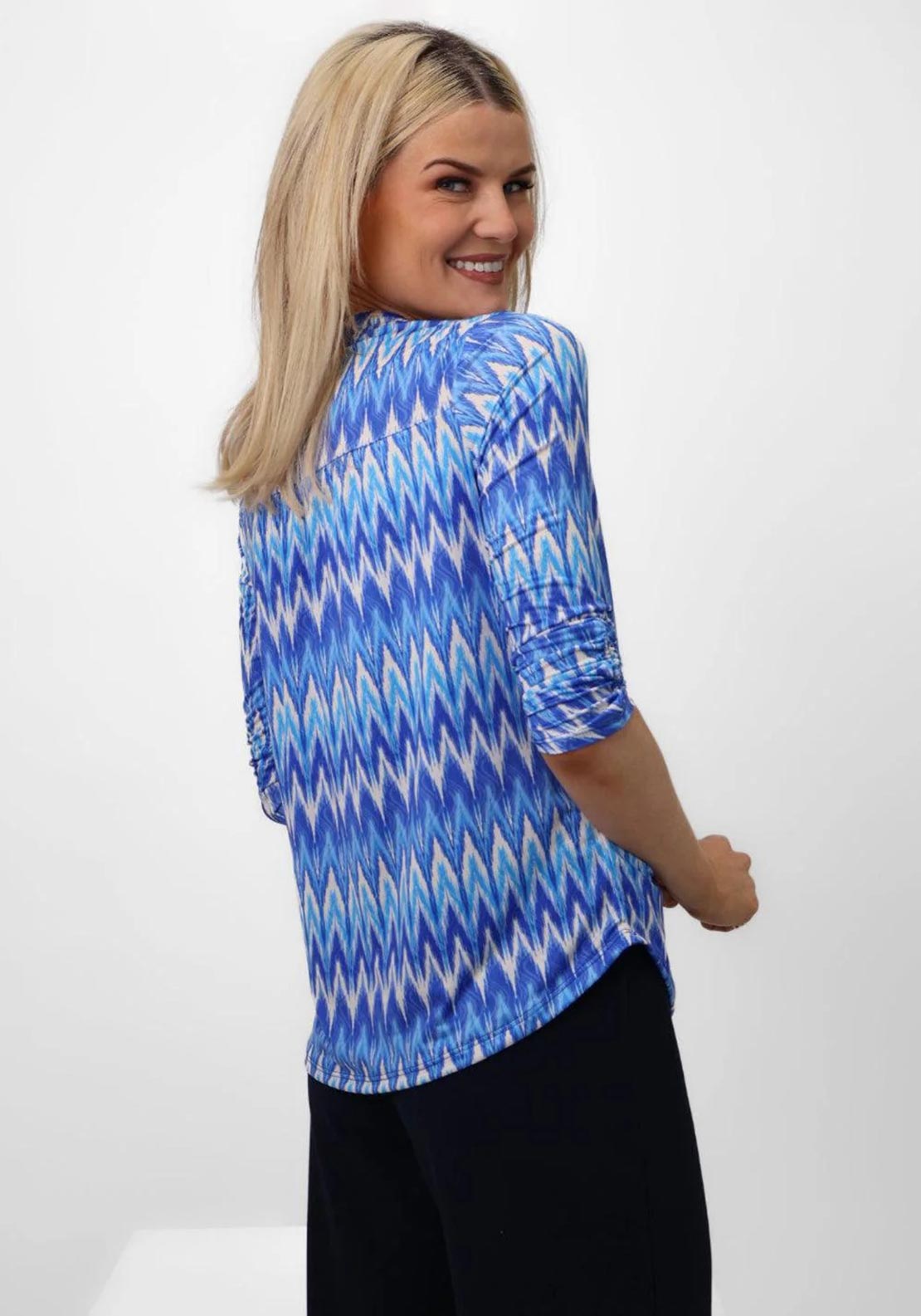 Kate and Pippa Chevron Print Zip Top, Blue