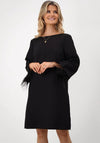 Kate & Pippa Dakota Feather Cuff Mini Dress with Back Bow Detail, Black