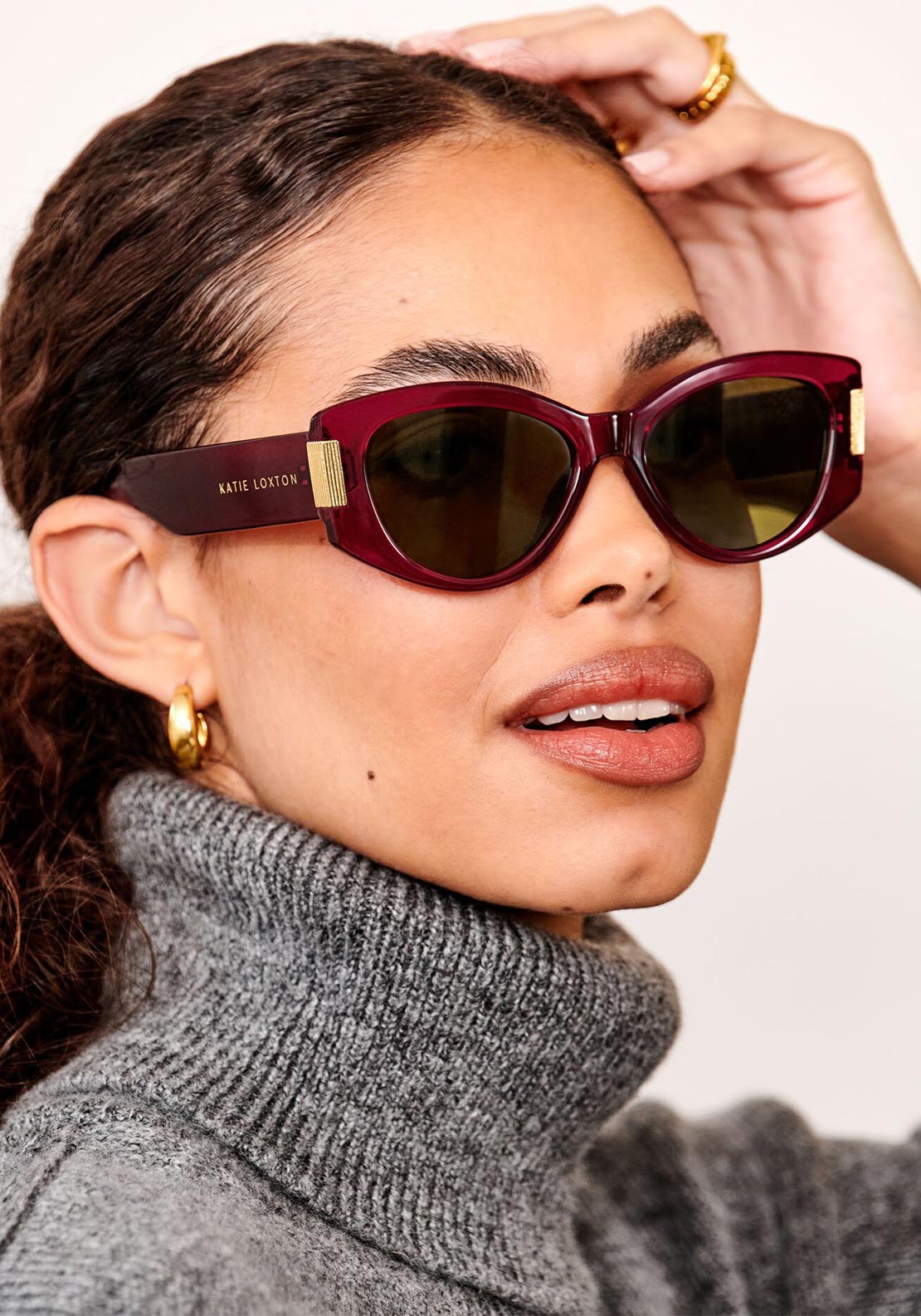 Katie Loxton Rimini Cat Eye Sunglasses, Deep Red