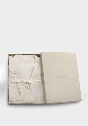 Katie Loxton Wave Print Pyjama Set, Light Beige