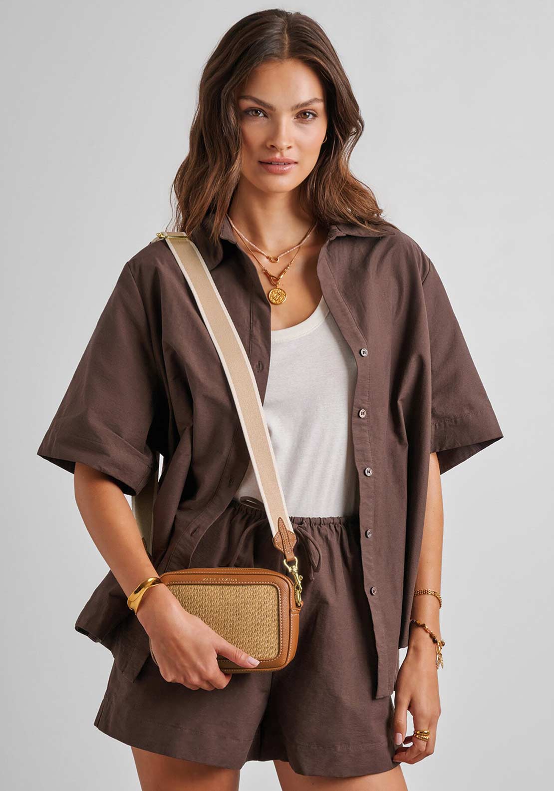 Katie Loxton Avery Raffia Small Crossbody Bag, Warm Tan