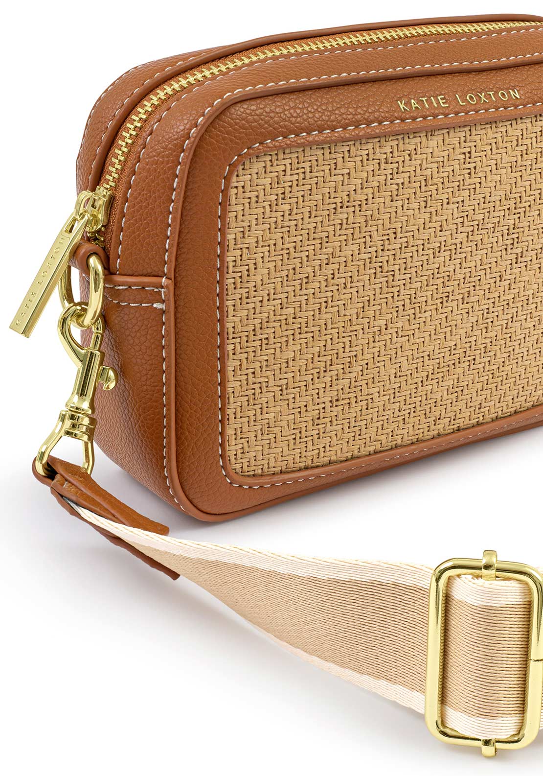 Katie Loxton Avery Raffia Small Crossbody Bag, Warm Tan