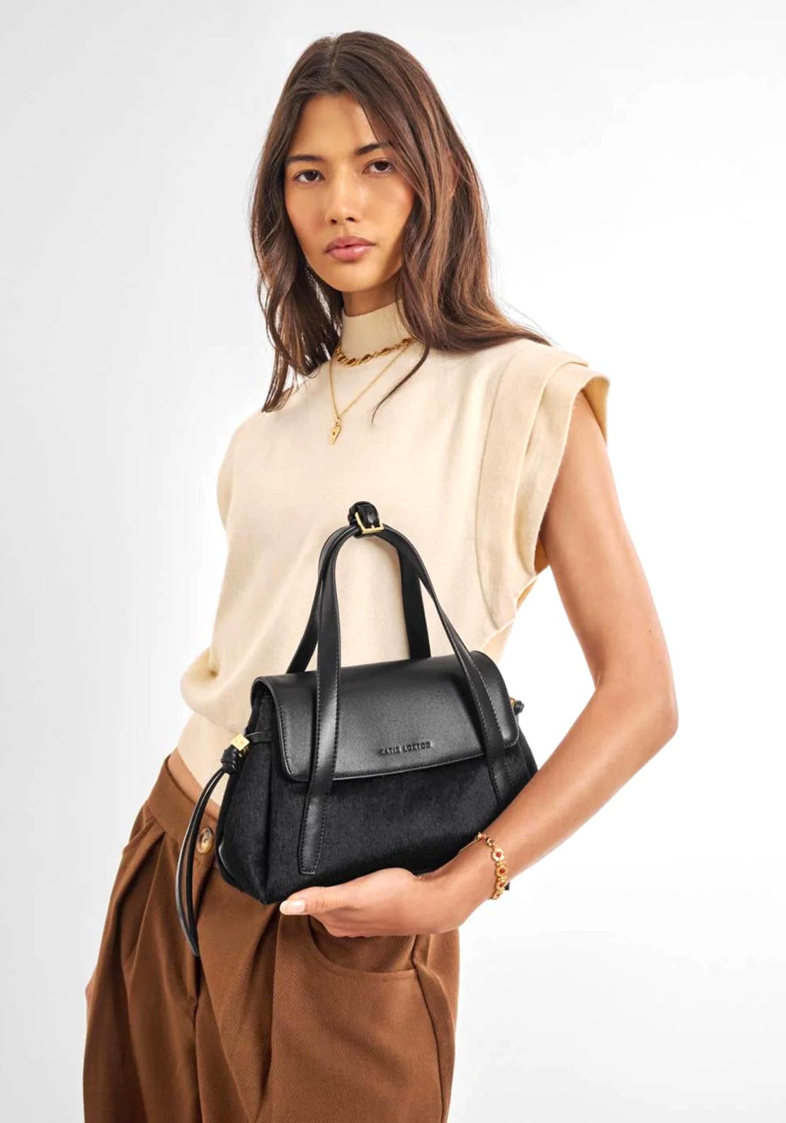 Katie Loxton Alyssa Small Faux Pony Top Handle Bag, Black