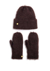 Katie Loxton Boxed Hat & Mittens Set, Chocolate Brown