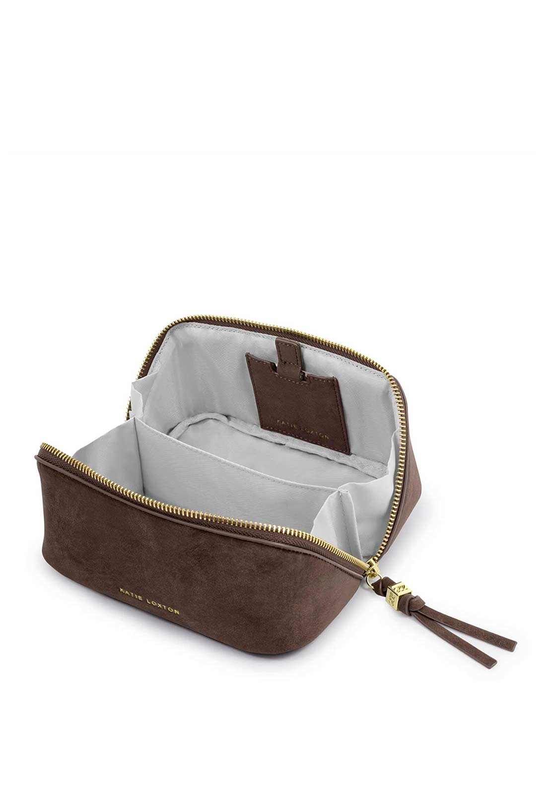 Katie Loxton Fold Out Suedette Mirror Makeup Bag, Brown