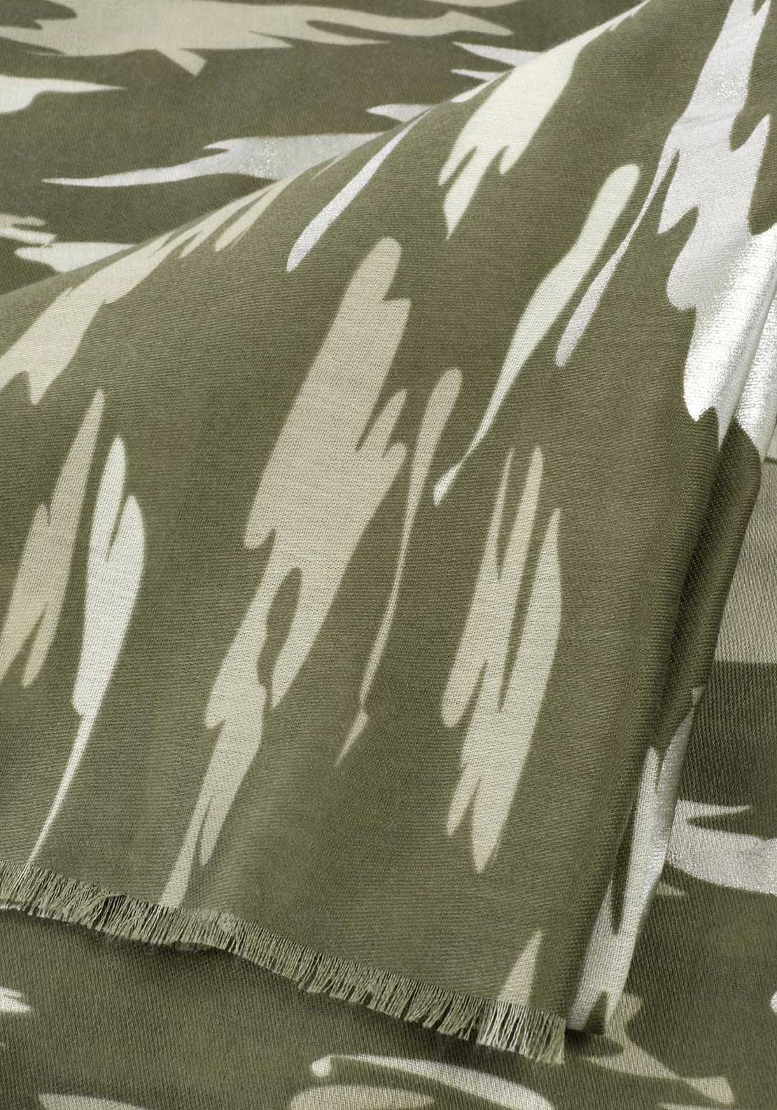 Katie Loxton Animal Printed Foil Scarf, Olive Green