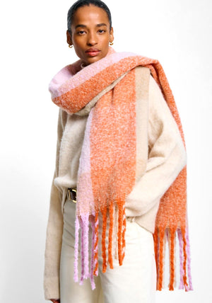 RECYCLED CHECKED TASSEL SCARF