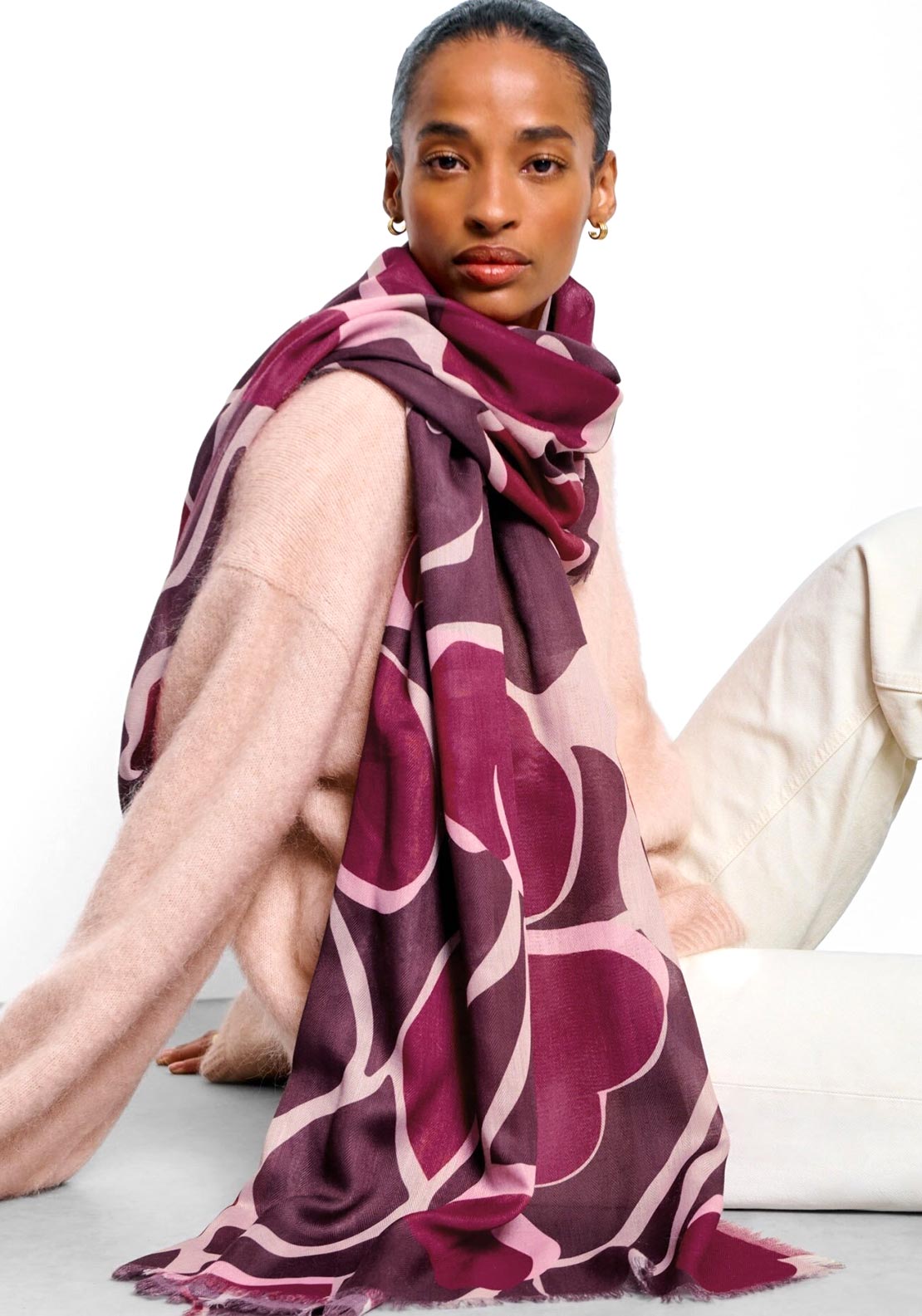 PRNTED SCARF  ORGANC HEART  Cherry