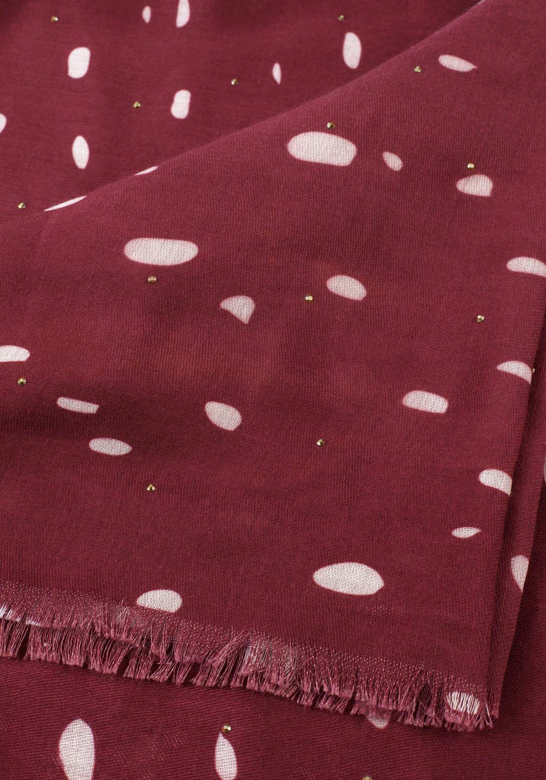 Katie Loxton Scattered Dot Print Studded Scarf, Burgundy