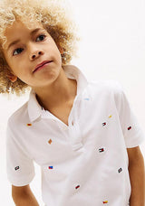 Tommy Hilfiger Kid Boy Flag Embroidery Short Sleeve Polo, White