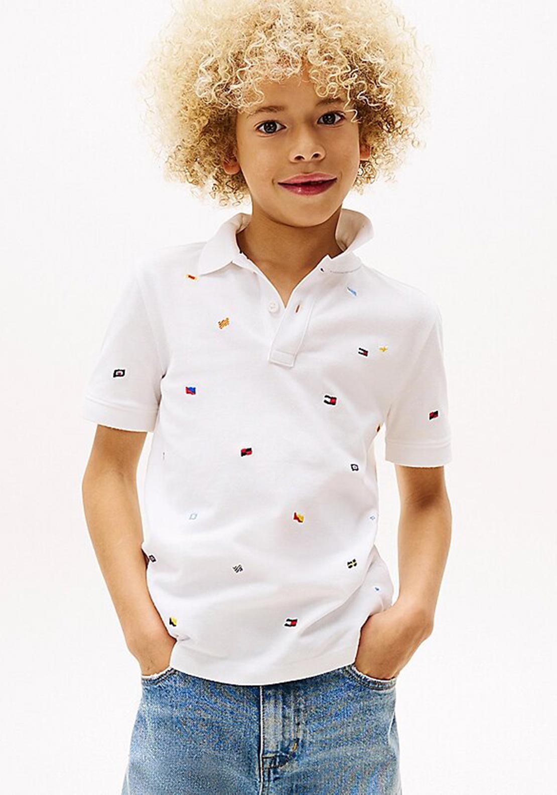 Tommy Hilfiger Kid Boy Flag Embroidery Short Sleeve Polo, White