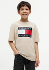 Tommy Hilfiger Boy Flag Logo Short Sleeve Tee, Beige