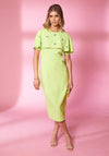 Kate Cooper Embellished Cape Pencil Midi Dress, Sherbet Green