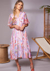 Kate Cooper Tropical Print Pleated Detail Midi Dress, Lilac
