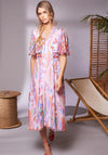 Kate Cooper Tropical Print Pleated Detail Midi Dress, Lilac