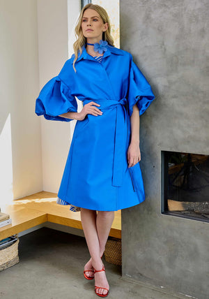 Kate Cooper Puff Sleeve Wrap Coat, Blue