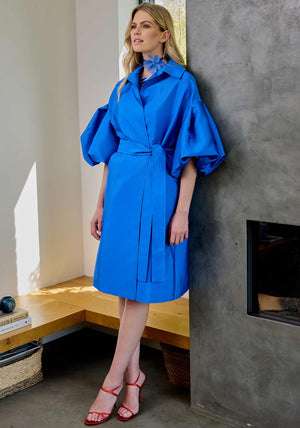 Kate Cooper Puff Sleeve Wrap Coat, Blue