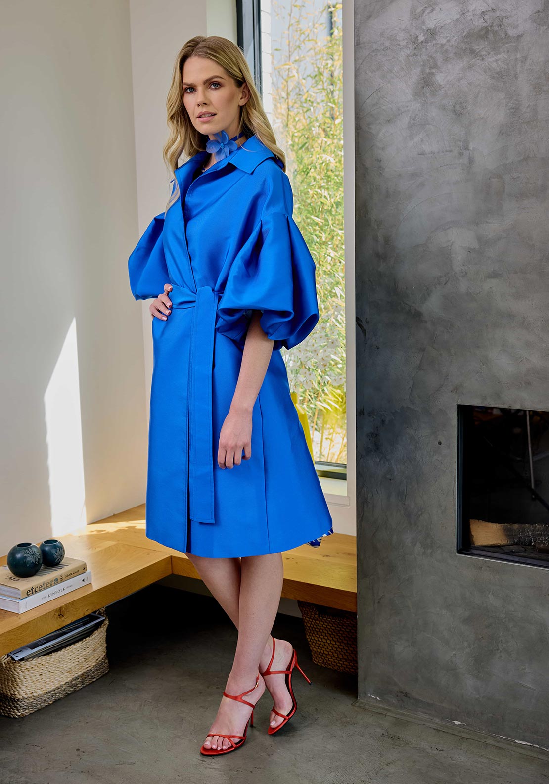 Kate Cooper Puff Sleeve Wrap Coat, Blue