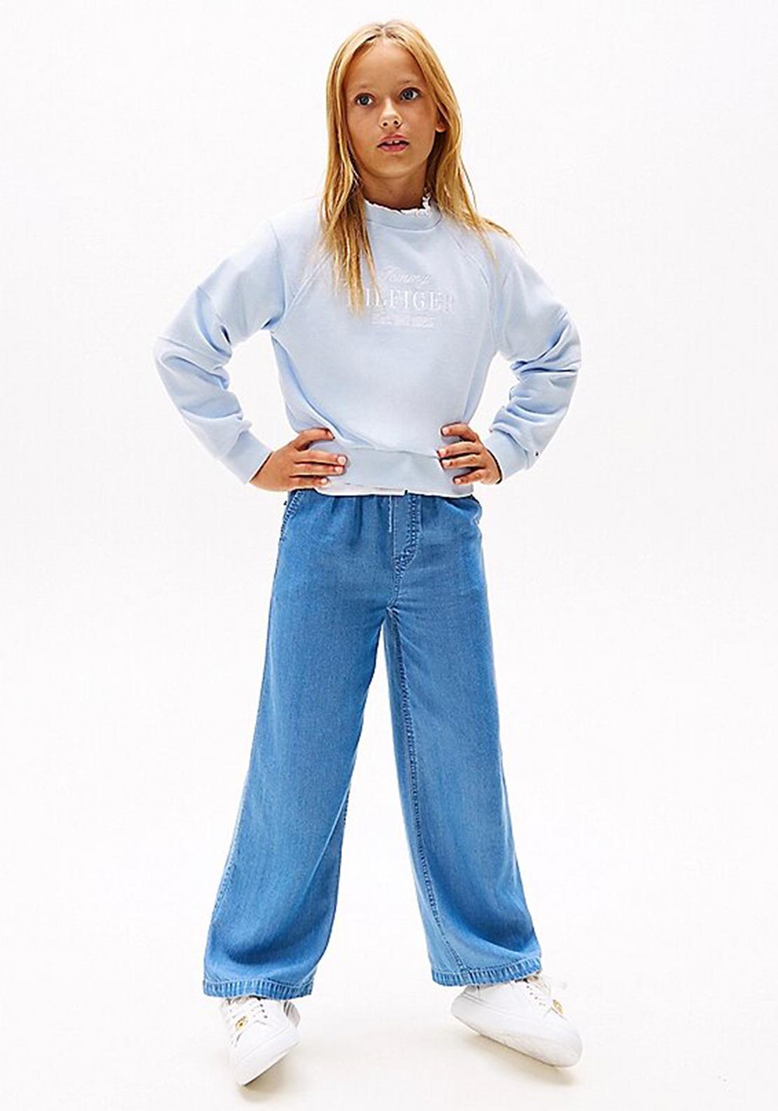 Tommy Hilfiger Girls Script Cropped Sweater, Blue