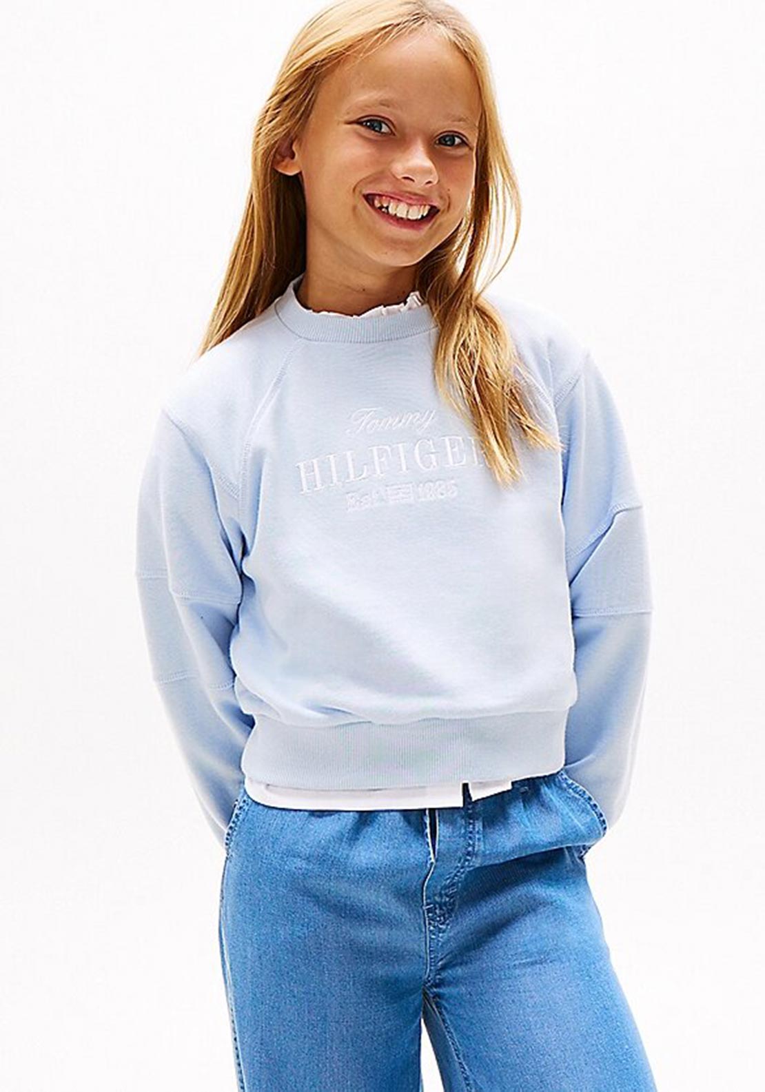 Tommy Hilfiger Girls Script Cropped Sweater, Blue