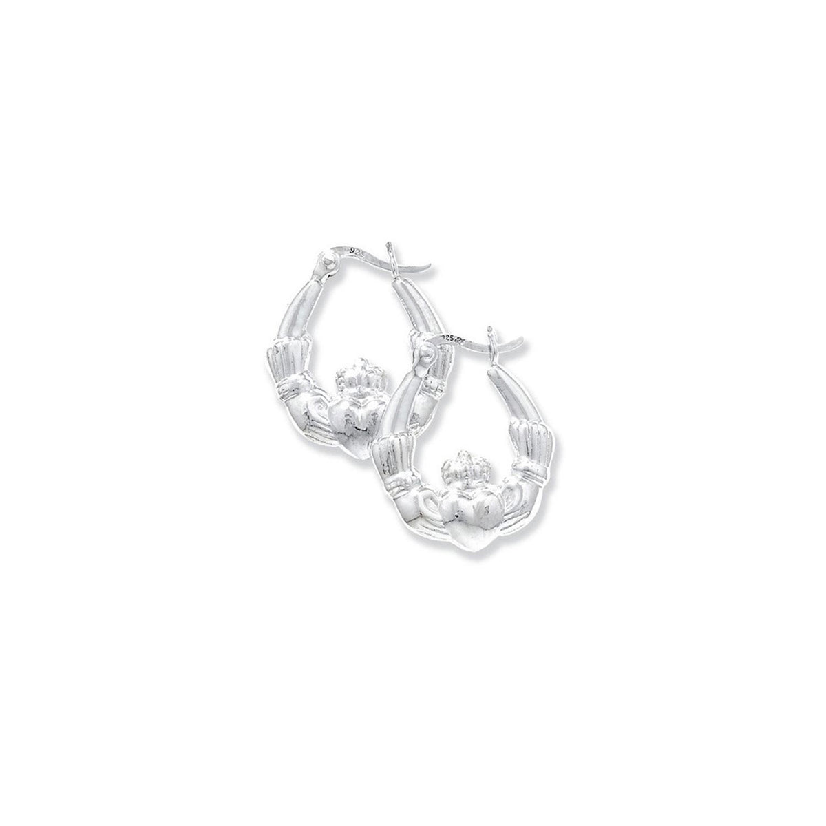Kurate Claddagh Medium Hinged Hoop Earrings, Silver