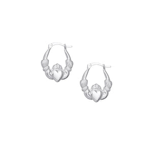 Kurate Claddagh Small Hinged Hoop Earrings, Silver