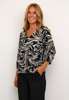 KAFFE Carmen Abstract Print V Neck Top, Black