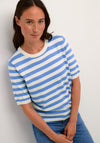 KAFFE Kalizza Stripe Short Sleeve Knit Sweater, Ultramarine