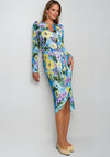 Kameya Floral Faux Wrap Dress, Blue Multi
