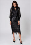 Kameya Twist Collar Lace Midi Dress, Black