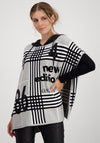 Monari Checked Rhinestone Poncho, Grey