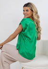 Kate & Pippa Alexa V-Neck Satin Feel Blouse, Emerald Green