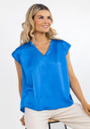 Kate & Pippa Alexa V-Neck Satin Feel Blouse, Blue