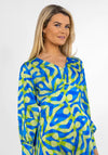 Kate & Pippa Birkin Satin Feel Print Midi Dress, Blue & Lime